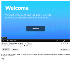 Screenshot of the Video Quiz page of Kaltura