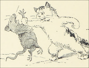 Cartoon of a cat punching King Rat.
