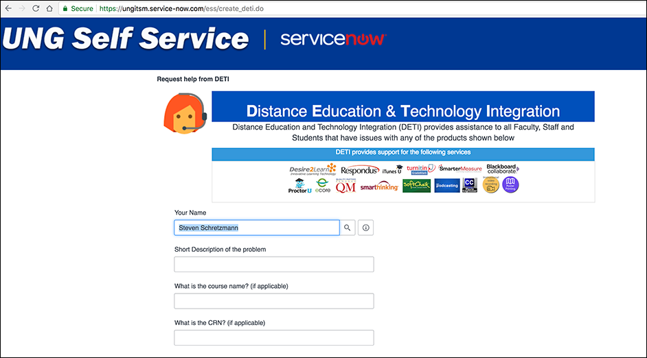 nshot of the DETI Service Ticket website