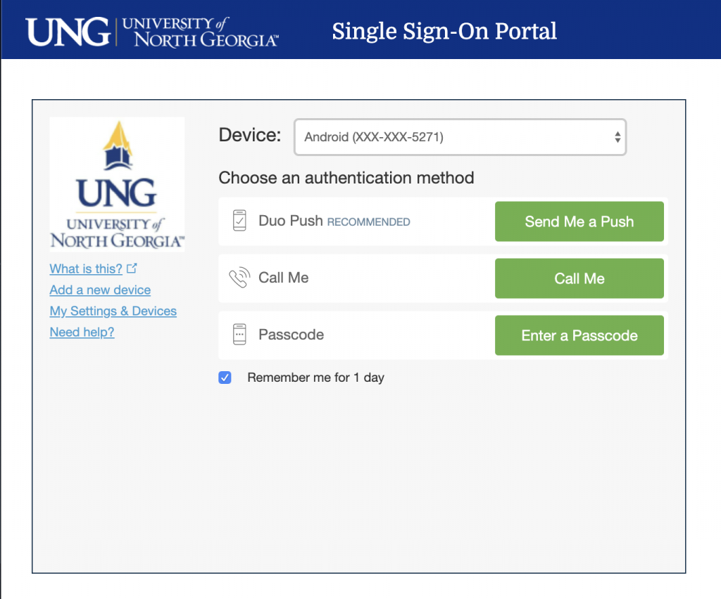 Screenshot of Duo Portal Page