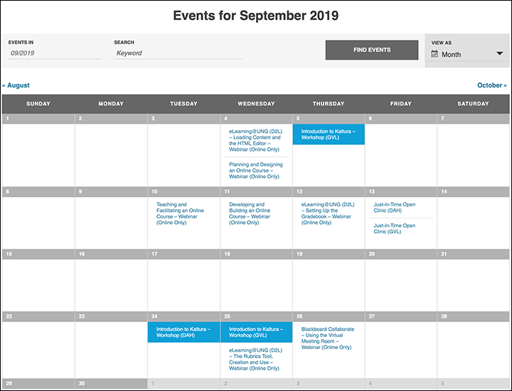 Screenshot of the DETI Events Calendar