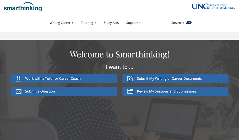 Screenshot of the students' view of Smarthinking