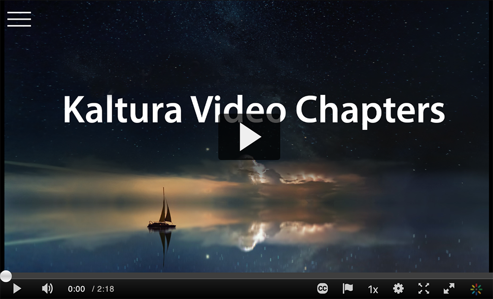 Screenshot of title page of the Kaltura Video Chapters demo video, showing a sailboat on water at sunset.