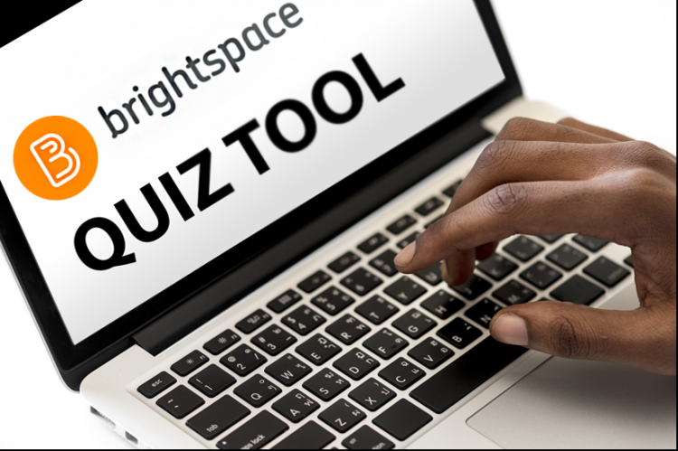 Image of person typing on laptop with Brightspace Quiz Tool on screen