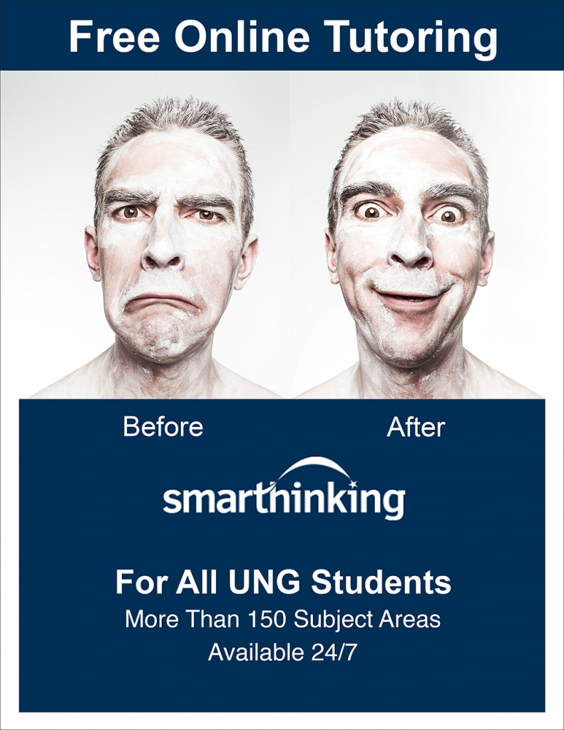 Free tutoring flyer, before and after picture of man sad and happy.