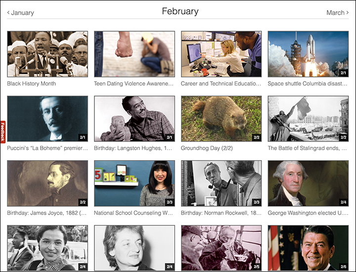 Screenshot of Films on Demand Feb 2020 calendar
