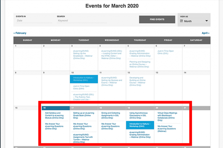 March 2020 calendar with dates highlighted