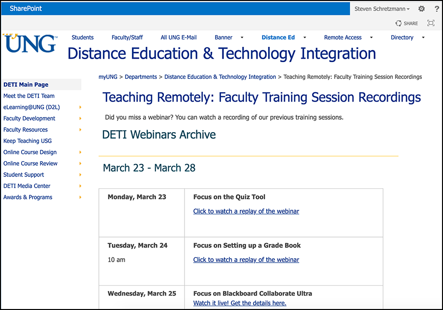 screenshot of DETI training session videos