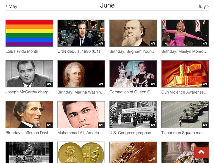 Screenshot of Films on Demand June calendar of featured videos