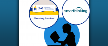 Illustration shows silhouette of woman reading, logos of Tutoring Services and Smarthinking above her