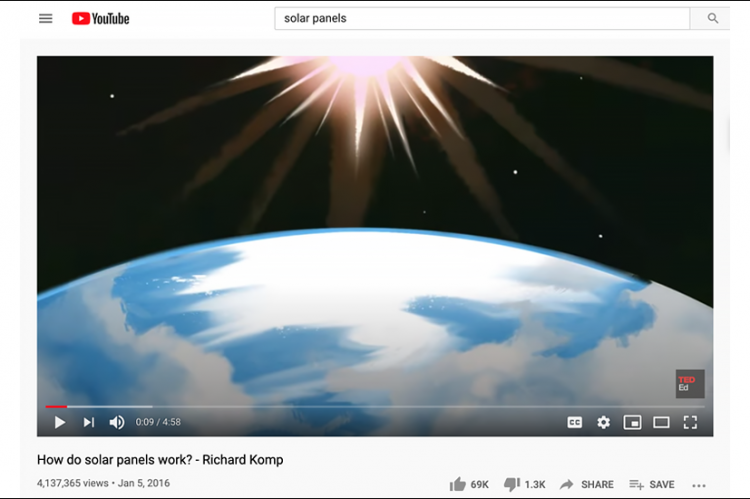 Screenshot of a YouTube solar panel video