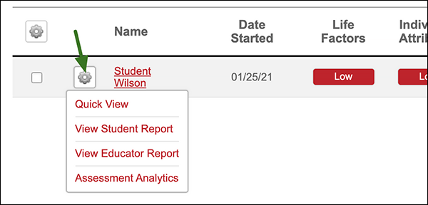 Screenshot of SmarterMeasure reports from students enrolled in the class