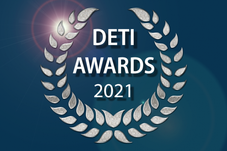 Wreath of silver leaves with words DETI AWARDS 2021