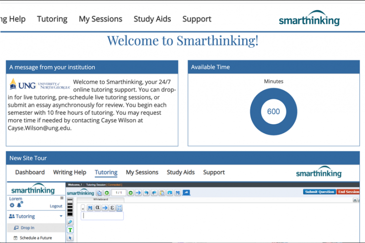 homepage of Smarthinking for students