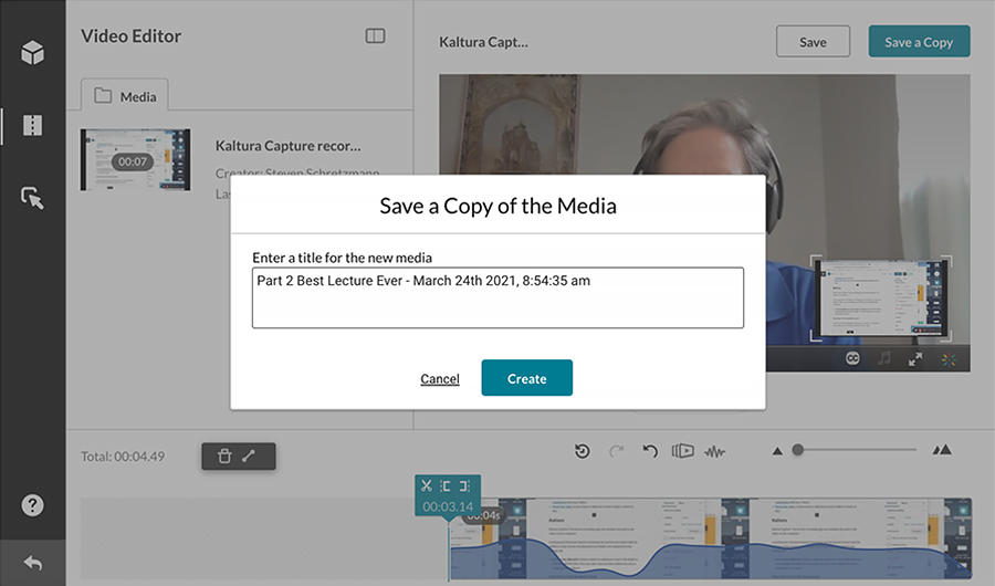 After clicking the Save a Copy button, the title can be edited in the popup box. When done, click the Create button. The Create button becomes the OK button and save the copy.