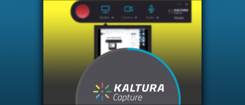 Kaltura logo with video recorder behind it