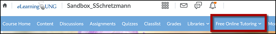 D2L navigation bar with Free Online Tutoring link on right side of page