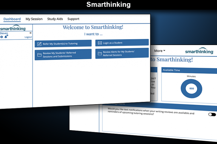 Dashboards of the instructor and student Smarthinking pages