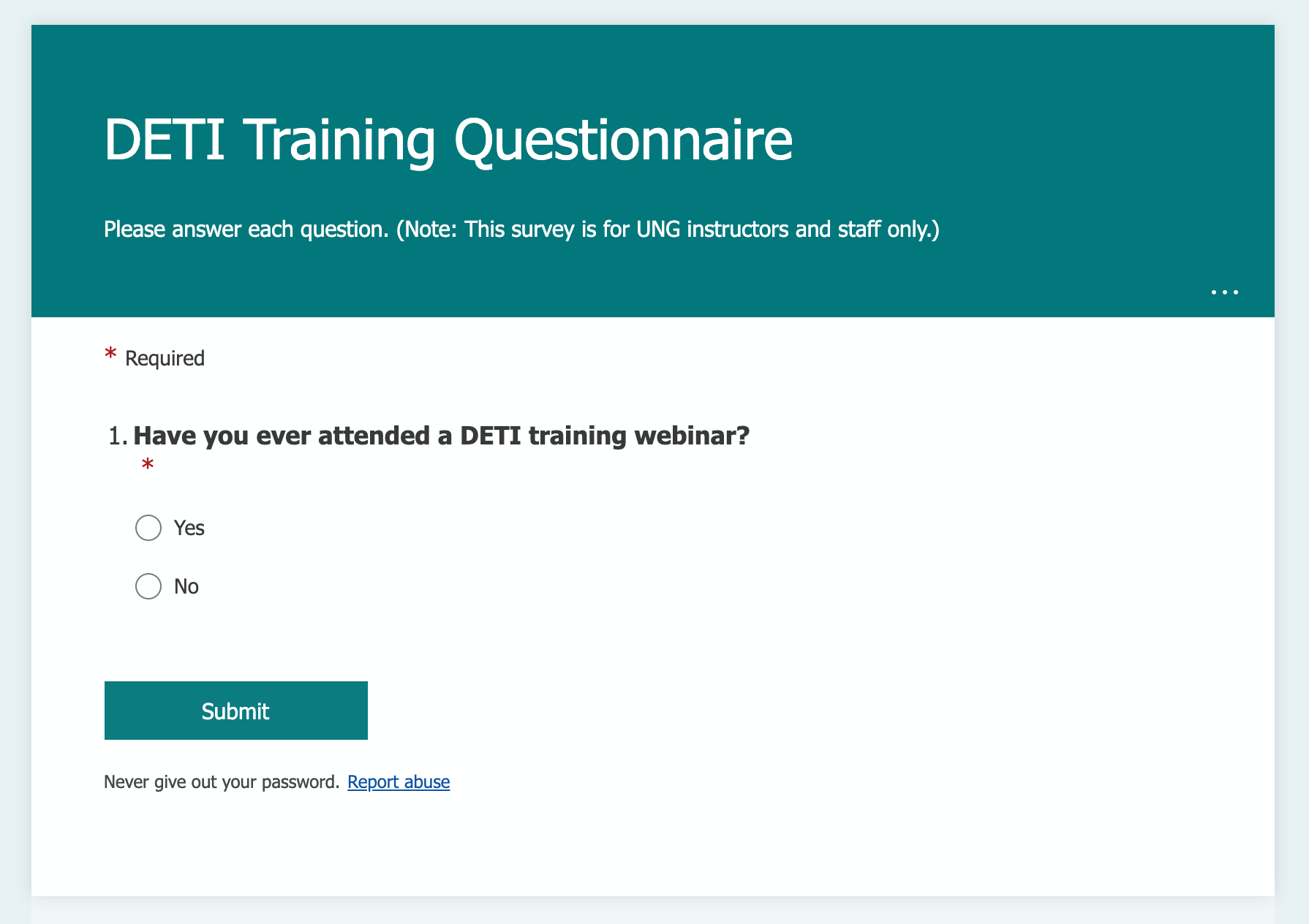 Online Training Questionnaire: Have you ever taken a DETI webinar Yes or No?
