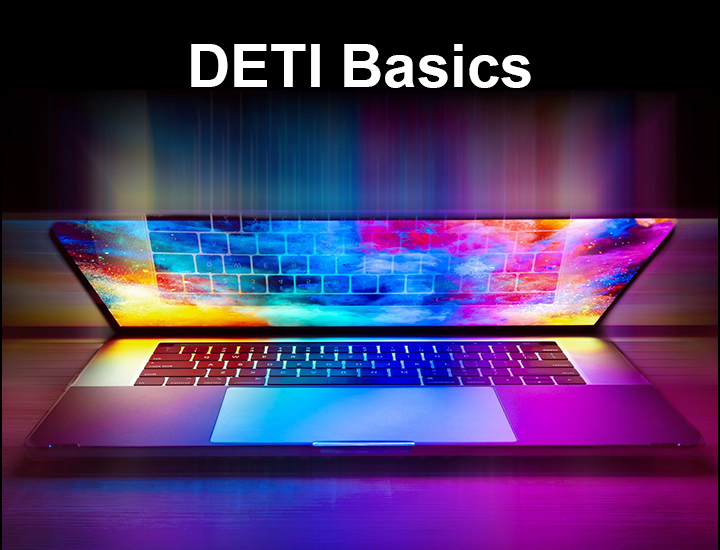 DETI Basics text, color laptop