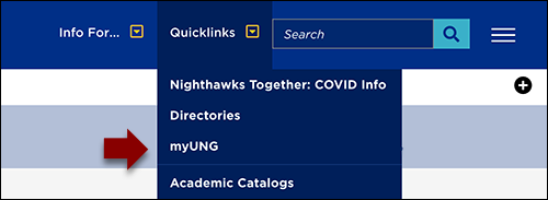 Quicklinks are near top right of ung.edu pages