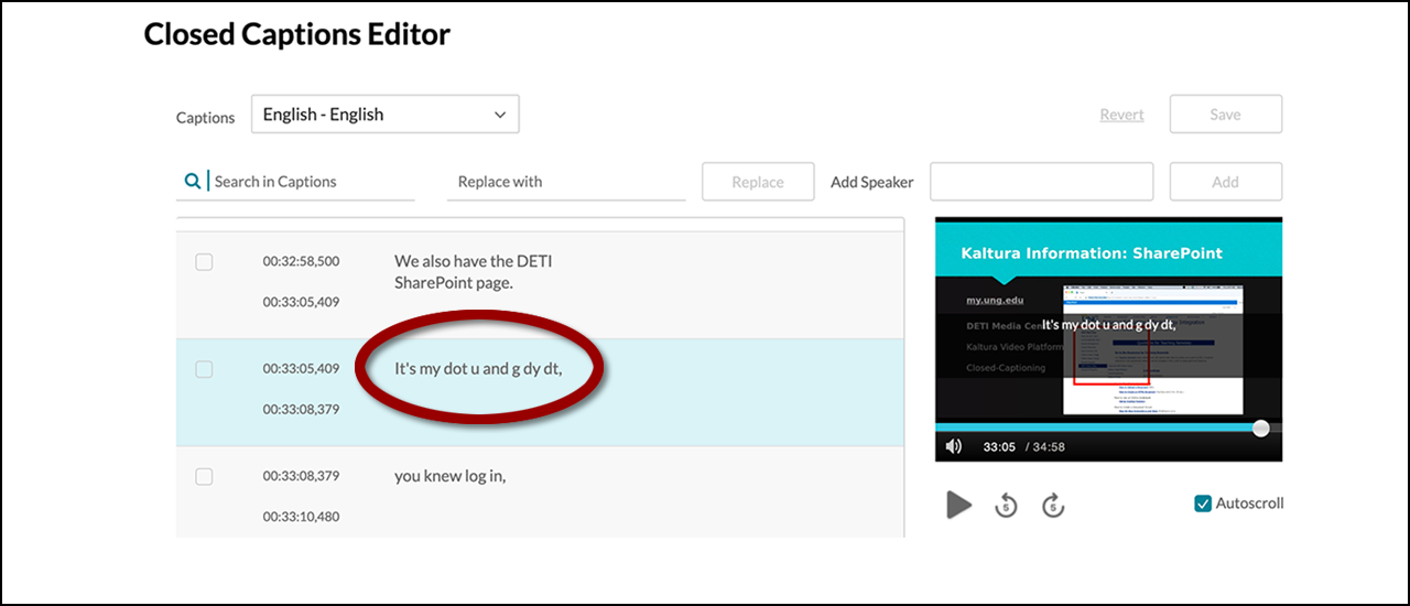 Caption Editor homepage with caption error highlighted