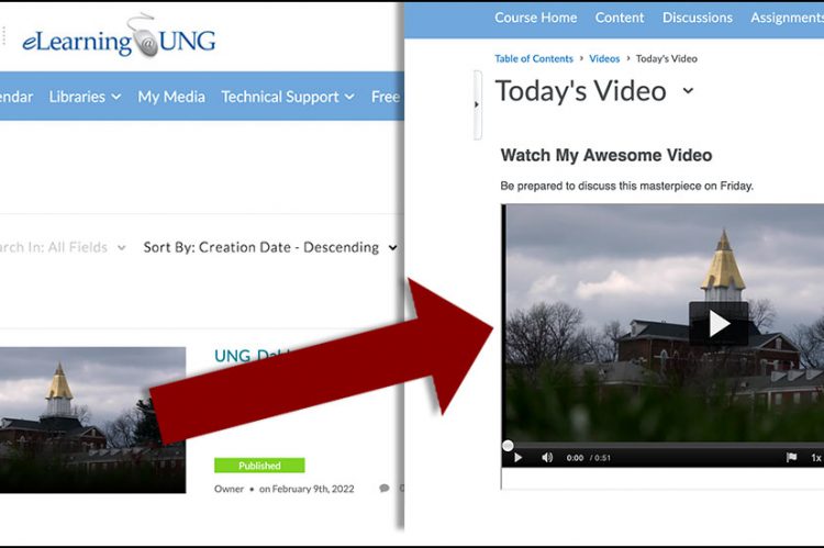 split screen of My Media and a file in D2L with the same video