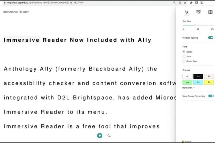 Homepage of immersive reader